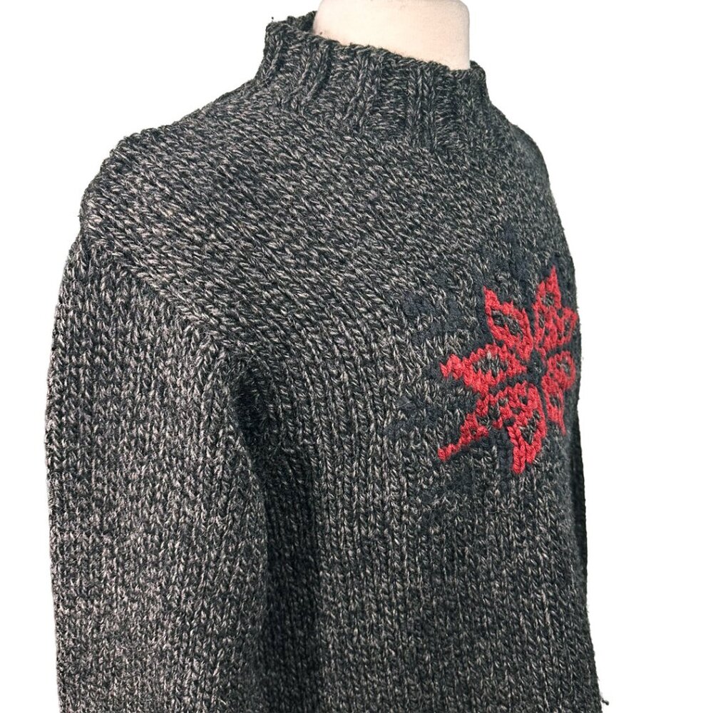Timberland Nordic Snowflake Wool Sweater Men L Gray Handknit Mock Neck Y2K - Picture 3 of 7